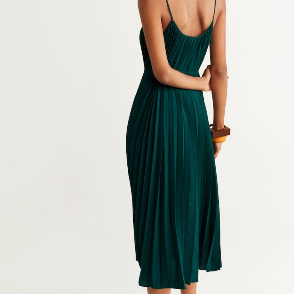 Mango Dark Green Pleated Midi Dress - Picture 7 of 7